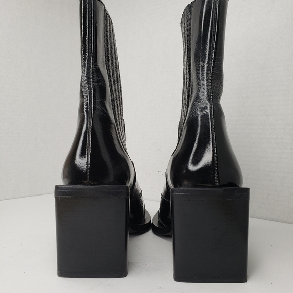 Topshop Black Patent Leather Stretch Panels Cowgirl Western Bootie Sz 4 Rodeo - Picture 4 of 10